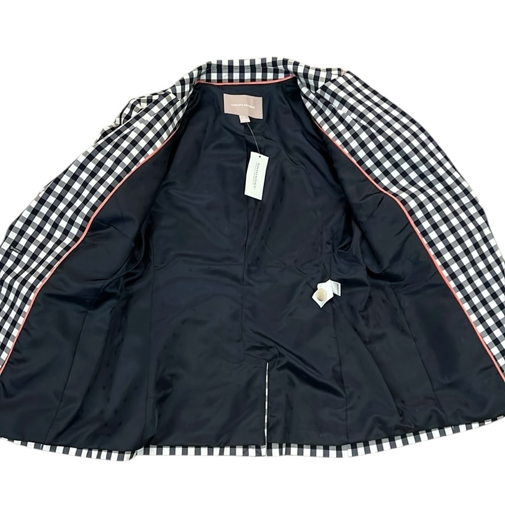 New Banana Republic Blazer Jacket Navy/White Checked Cotton Stretch Lined Size 4 - Picture 7 of 16